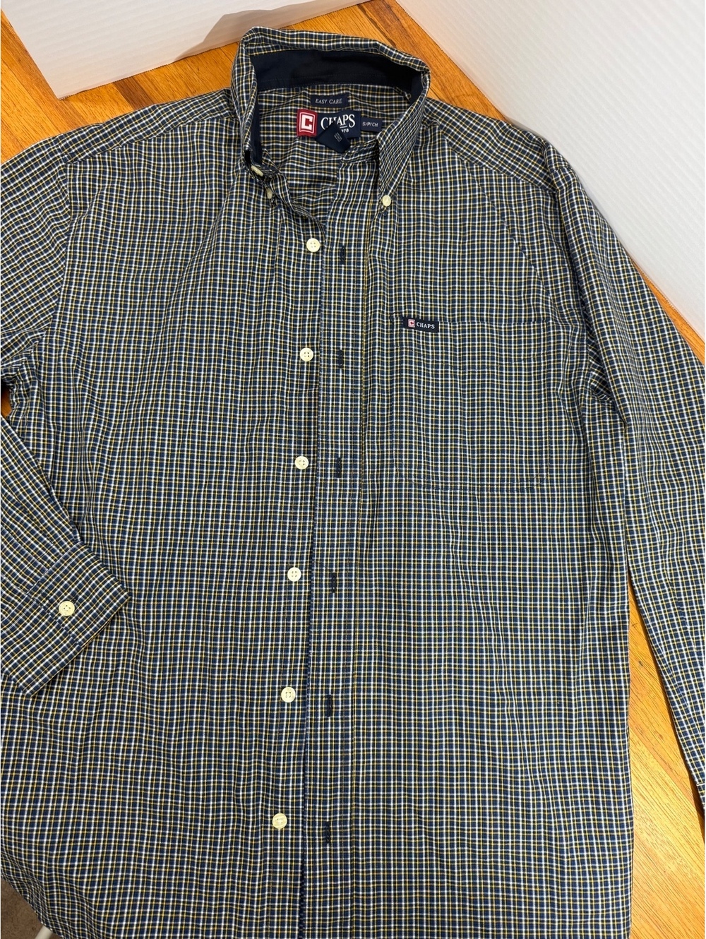 Chaps Mens Small Plaid Button Down Shirt Long Sleeve Blue Green Check Size S